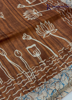Semi Tussar Silk Saree with Handcrafted Lotus Print & Artistic Border