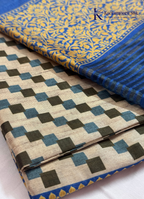 Cream & Royal Blue Geometric Weave Saree