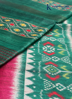 Soft Tussar Silk Saree with Contrast Pink Body & Traditional Ikat Border