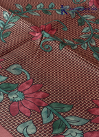 Kadamparii Silk rose pink semi tussar silk saree with floral printed mundhi and elegant border, displayed on a white background.