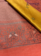Royal Avian Canvas Golden Ochre & Terracotta Kalamkari Silk Saree