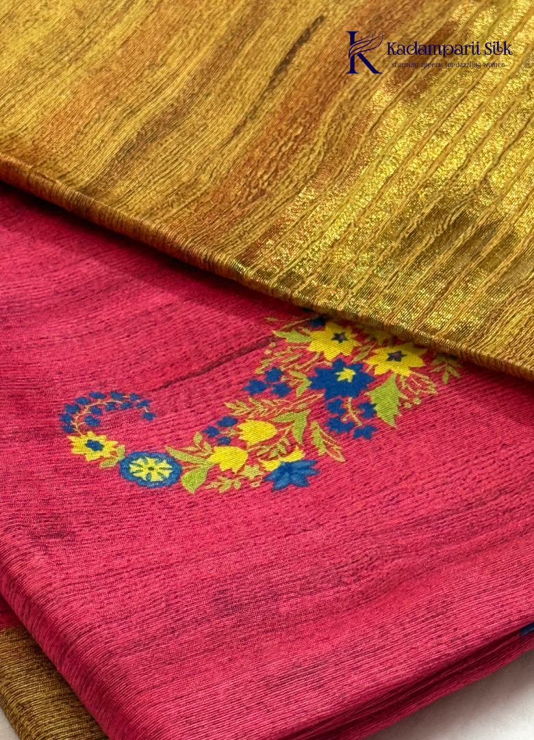Rani Pink & Antique Gold Paisley Motif Saree