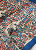 Royal Blue Semi Tussar Silk Saree with Multicolour Kalamkari-Inspired Printed Pallu