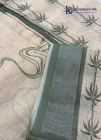 Off-White Botanical Printed Salwar Material with Scallop Embroidered Neck Design
