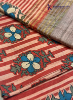 Dusky Pink & Muted Rose Striped Floral Kalamkari Saree