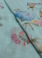 Meadow Breeze Seafoam Green & Butterfly Motif Linen-Silk Saree