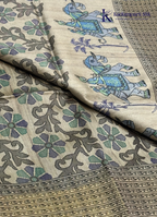 Soft Tussar Silk Saree with Royal Elephant Print Pallu & Floral Woven Body