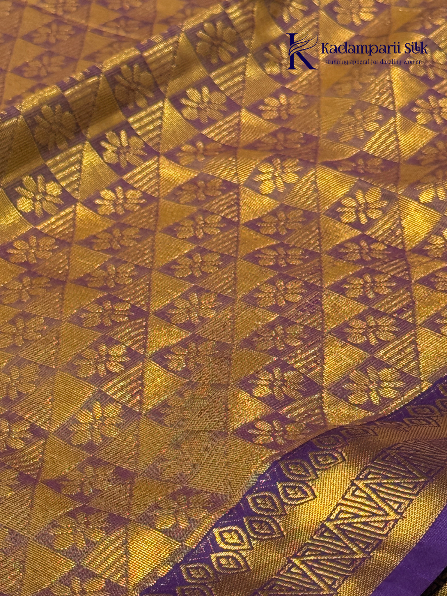Kadamparii Silk olive green semi soft silk saree with gold zari peacock motifs, rich purple woven pallu, intricate zari border, and tassel detailing.