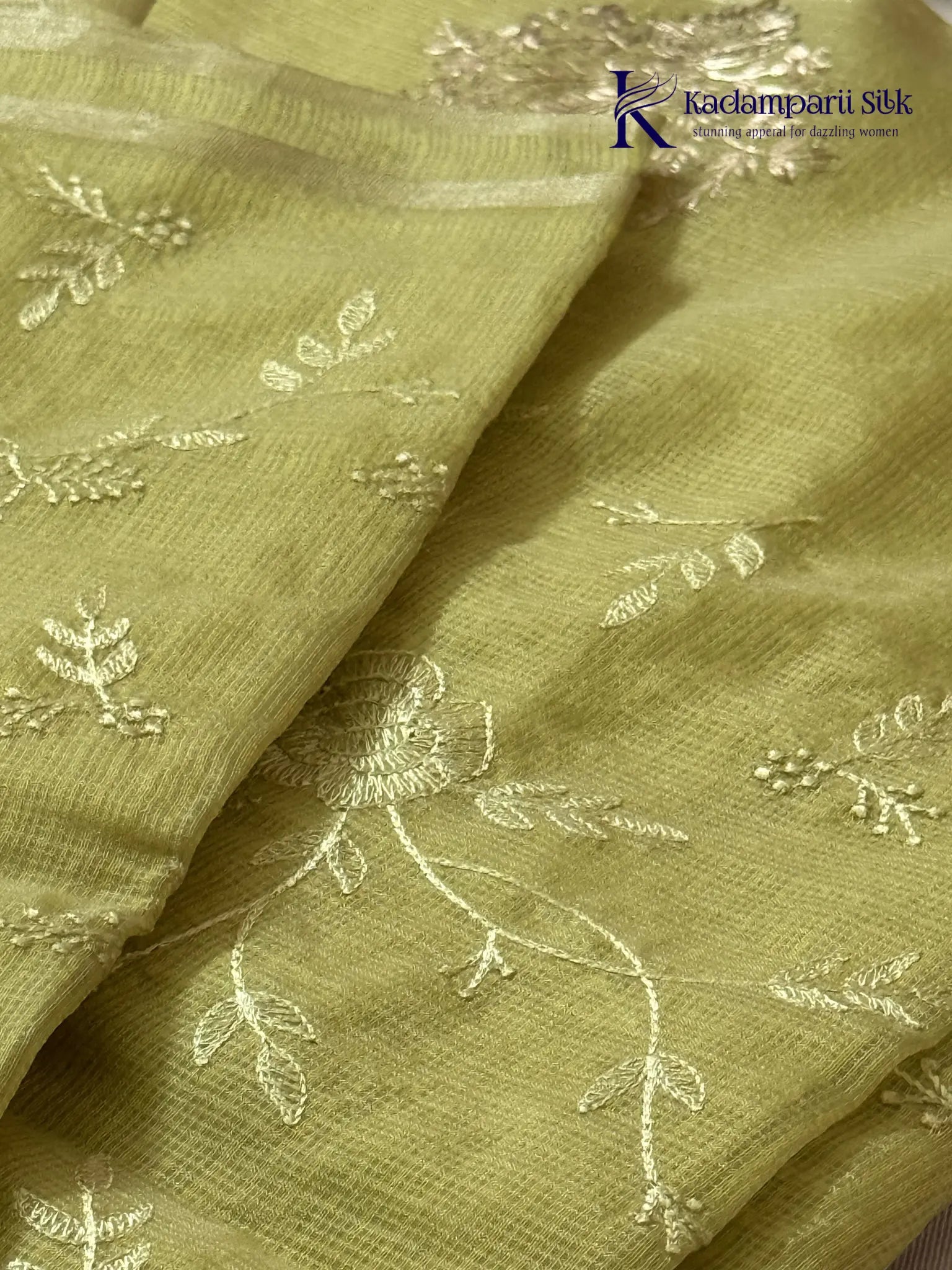 Elegant Lime Green Kota Silk Saree with Paithani Border