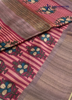 Soft Tussar Silk Saree with Floral Print & Striped Designer Body