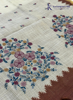 Jute with hand work Earthy Elegance Ivory & Chocolate Brown Booti  Saree with Temple Border