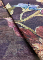 Midnight Bloom Deep Plum & Magenta Hibiscus Digital Floral Silk Saree