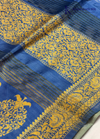 Cream & Royal Blue Geometric Weave Saree