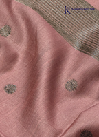 Kadamparii Silk dusty pink raw silk saree with antique zari border and subtle motif detailing, displayed on a white background.