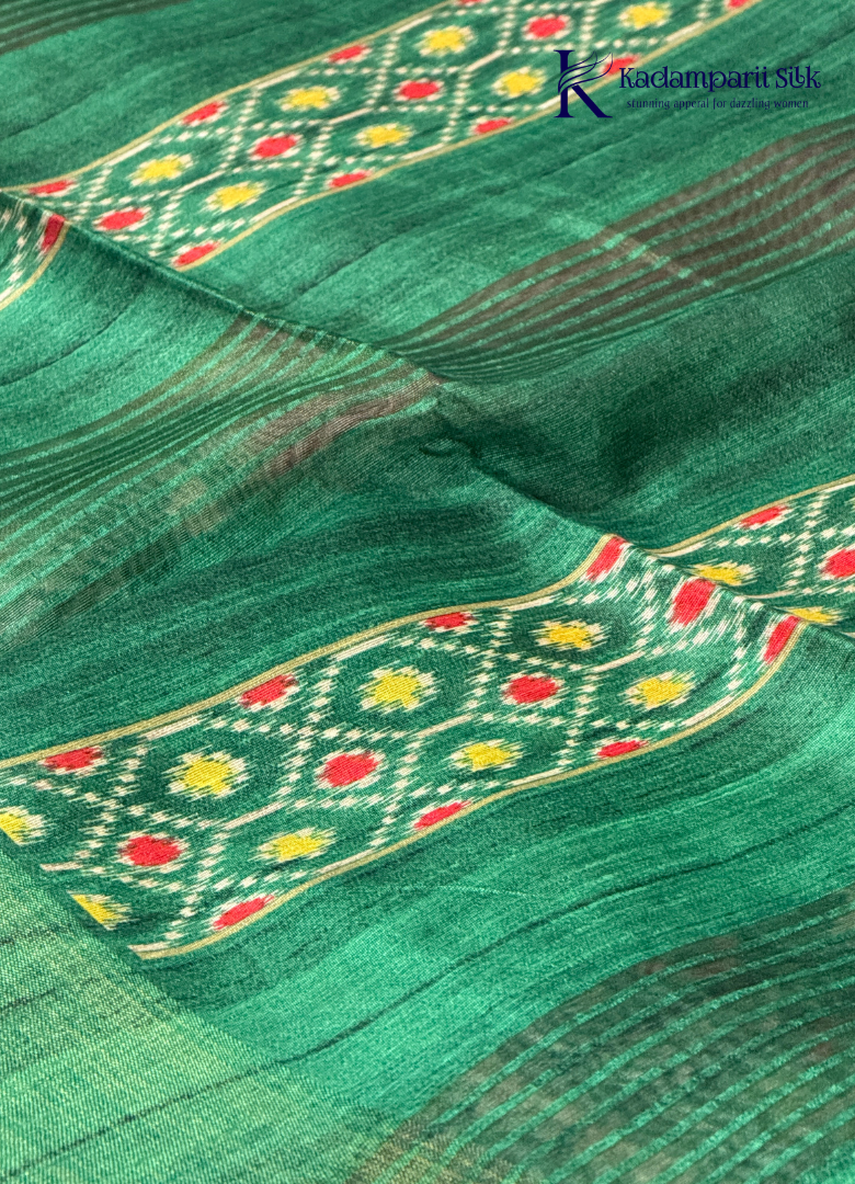 Soft Tussar Silk Saree with Contrast Pink Body & Traditional Ikat Border