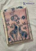 Off White Designer Salwar Material with Embroidered Deer Panel & Stone Work