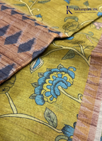 Botanical Heritage Olive Green & Rust Kalamkari Printed Silk Saree