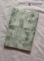 Mint Green Floral Printed Salwar Material with Elegant Striped Weave