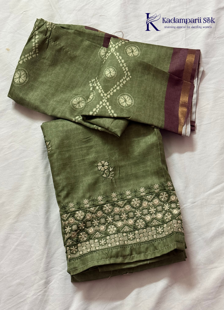Sage Olive Green Heavy Chikankari Salwar Set with Batik Printed Dupatta