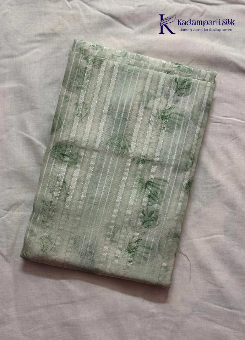Off-White Botanical Printed Salwar Material with Scallop Embroidered Neck Design