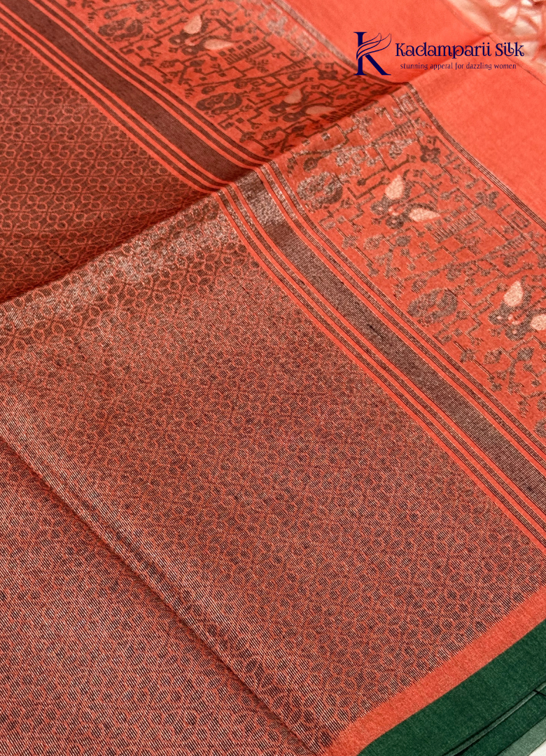 Royal Avian Canvas Golden Ochre & Terracotta Kalamkari Silk Saree