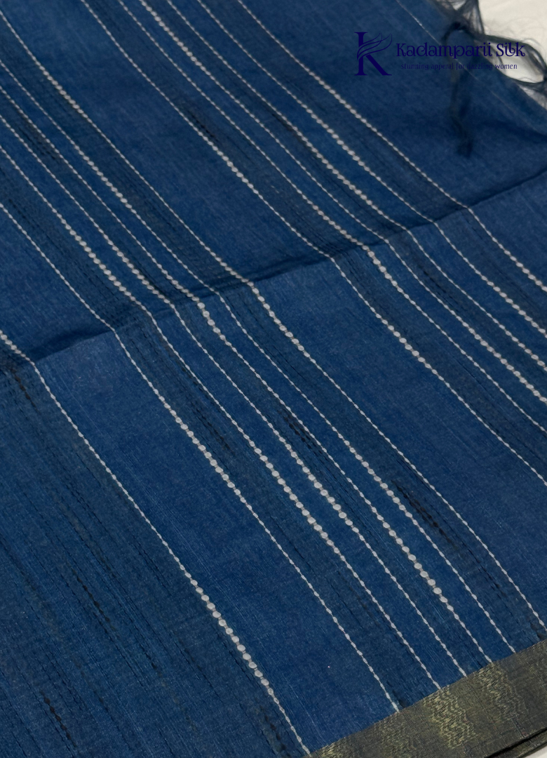 Royal Horizon Deep Plum & Midnight Blue Zari Striped Silk Saree
