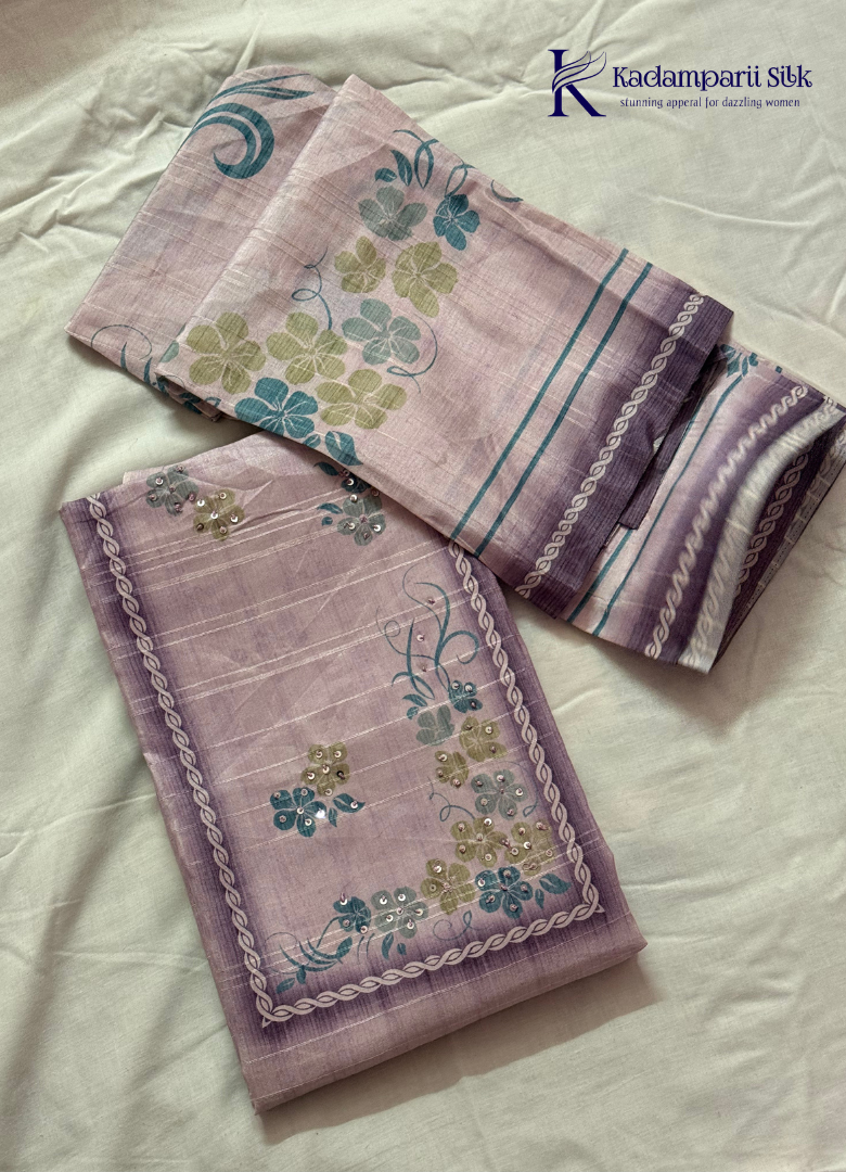 Lavender Floral Sequins Embellished Salwar Material with Elegant Border