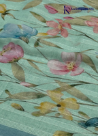 Meadow Breeze Seafoam Green & Butterfly Motif Linen-Silk Saree