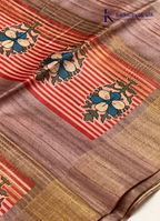 Dusky Pink & Muted Rose Striped Floral Kalamkari Saree