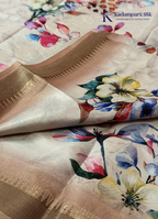 Kadamparii Silk cream soft tussar silk saree with floral digital print and contrast border, displayed on a white background.
