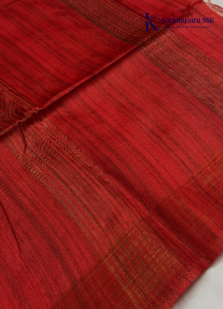 Crimson Heritage Deep Maroon & Crimson Red Floral Block Print Tussar  Silk Saree