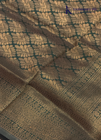 Kadamparii Silk mustard semi soft silk saree with Pochampally design and contrast woven border, displayed on a white background.