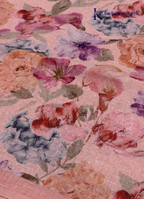 Vintage Romance Blush Pink & Lavender Floral Linen-Silk Saree