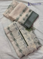 Off-White Botanical Printed Salwar Material with Scallop Embroidered Neck Design