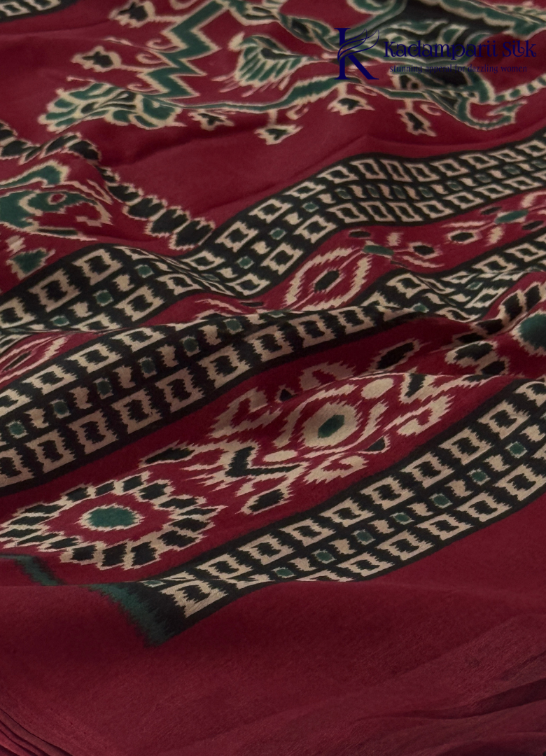 Kadamparii Silk black soft semi tussar silk saree with woven pattern and contrast border, displayed on a white background.