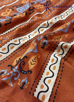 Cream Floral Vine Fancy Saree with Contrast Rust Border
