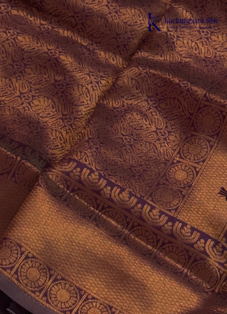 Kadamparii Silk lavender semi silk saree with Pochampally design and rich woven border, displayed on a white background.