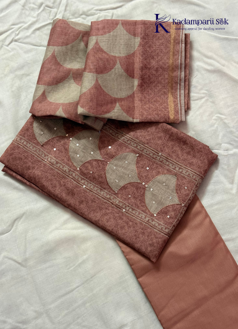 Dusty Rose Sequins Embroidered Salwar Material with Elegant Appliqué Panel