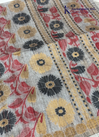 Heritage Canvas Sand Gold & Slate Grey Kalamkari Print Tussar Silk Saree