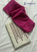 Cream Vertical Thread-Embroidered Suit with Magenta Bandhani Crushed Dupatta