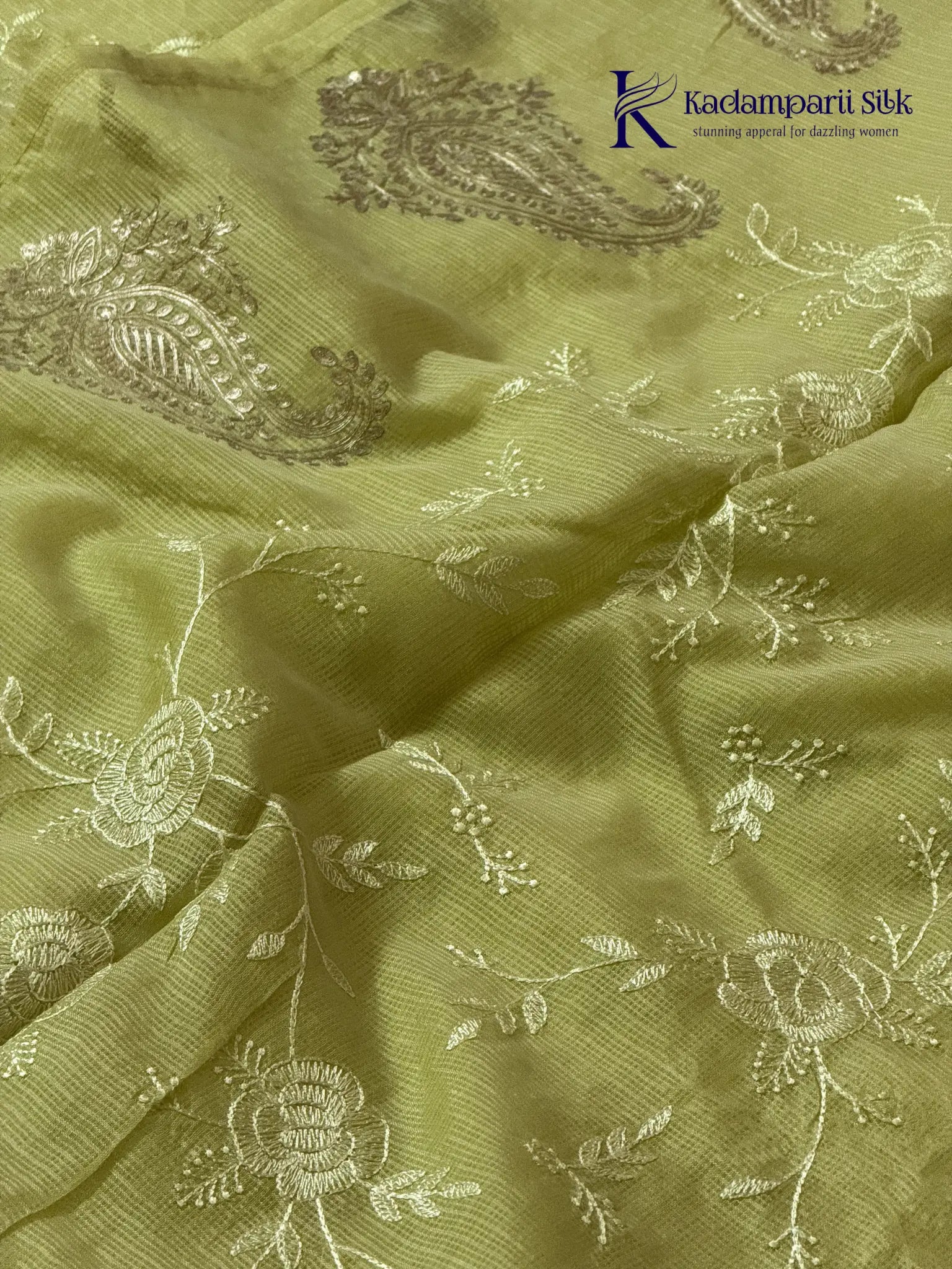 Elegant Lime Green Kota Silk Saree with Paithani Border