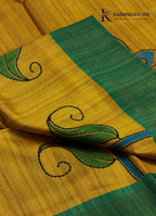 Mustard & Crimson Red Madhubani Lotus Saree