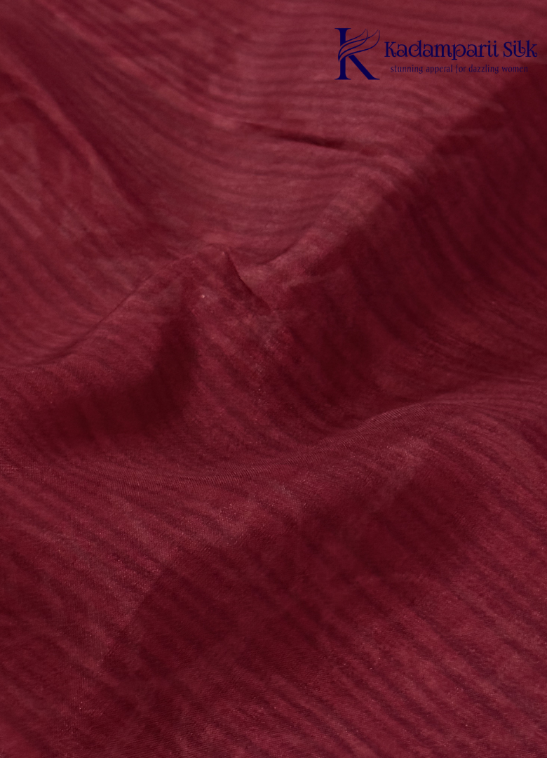 Kadamparii Silk beige semi tussar silk saree with maroon printed pattern and matching striped border, displayed on a white background.
