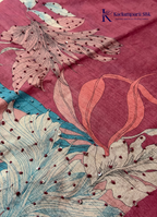 Soft Tussar Silk Saree with Botanical Floral Print & Hand Bead Work | Kadamparii Silk