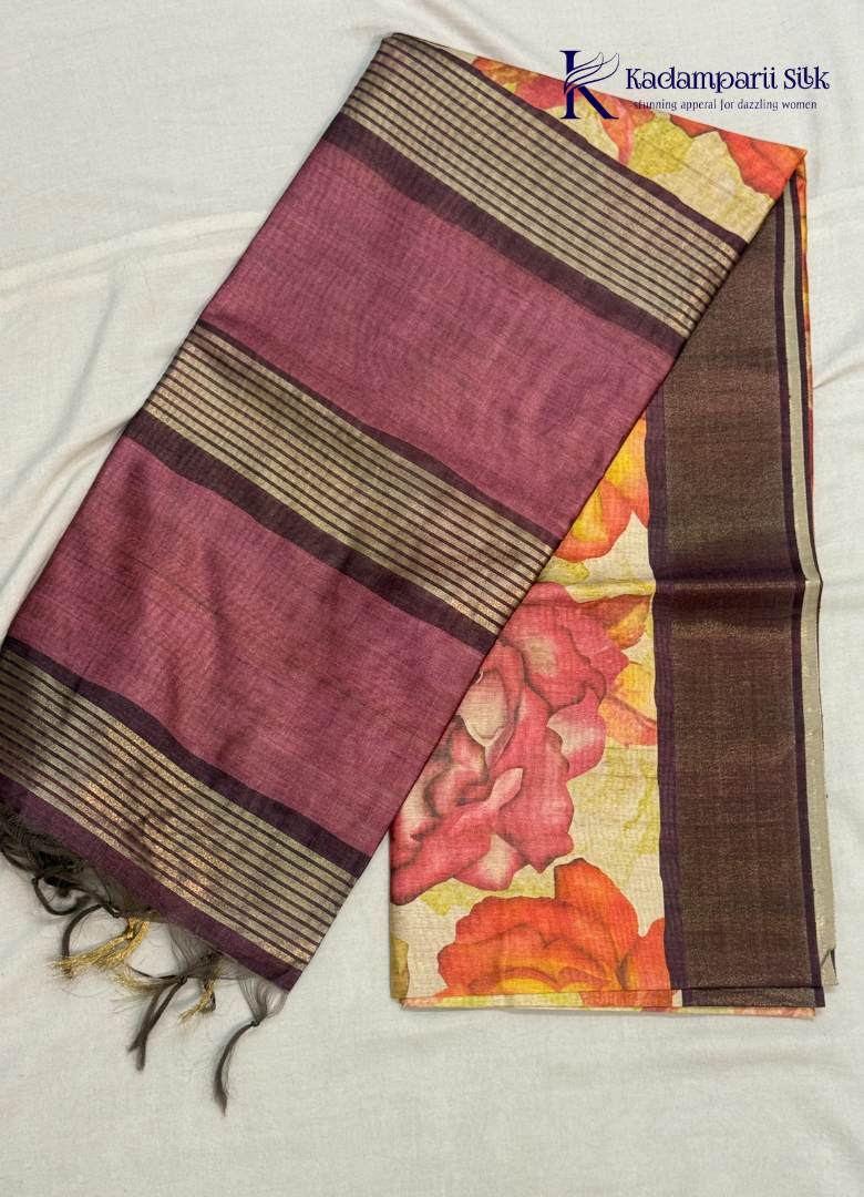 This Floral Printed Saree features a vibrant floral printed body paired with a plain striped pallu, creating a perfect balance of charm and sophistication. Lightweight, stylish, and comfortable—it's an ideal choice for every occasion.