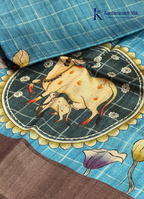 Ocean Blue & Teal Pichwai Cow & Lotus Saree