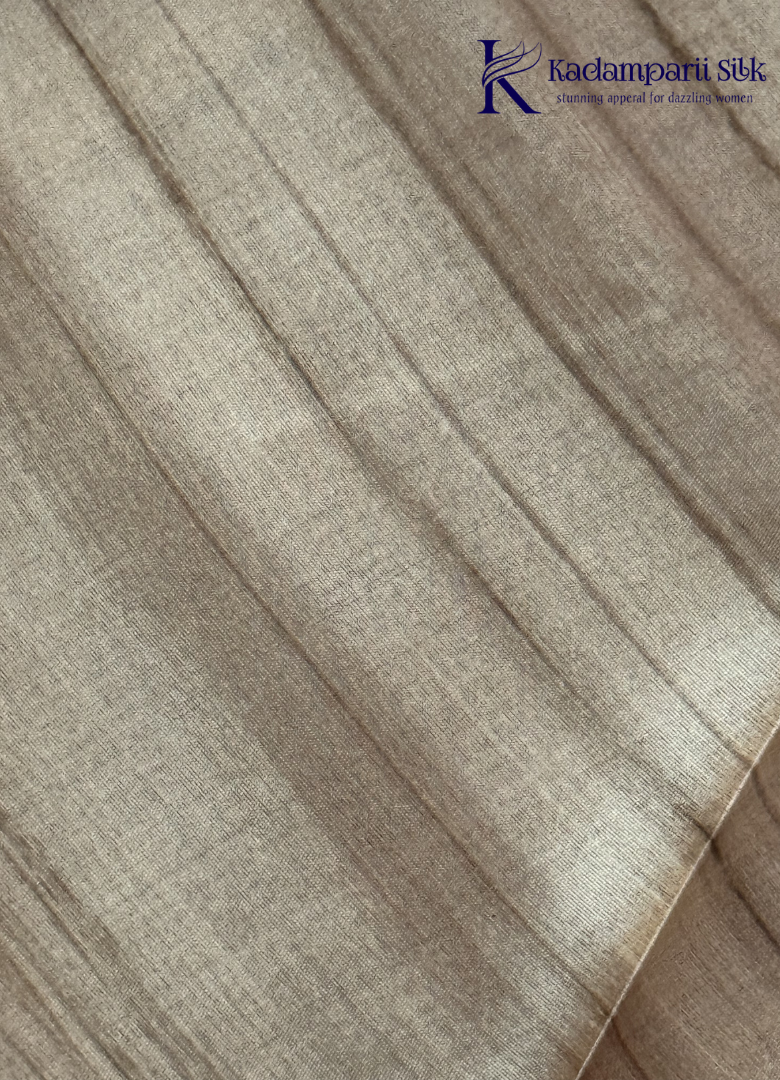 Kadamparii Silk black semi tussar silk saree with traditional printed mundhi and beige border, displayed on a white background.