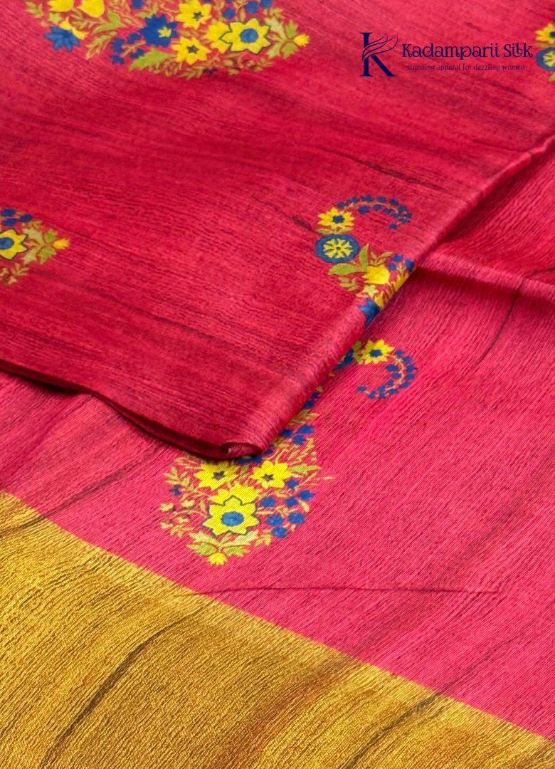 Rani Pink & Antique Gold Paisley Motif Saree
