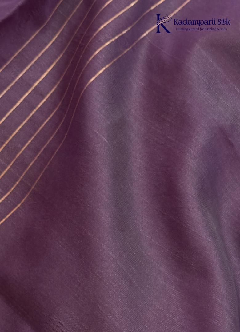 Kadamparii Silk lavender semi silk saree with Pochampally design and rich woven border, displayed on a white background.
