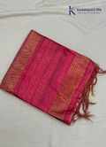 Adorn yourself in this Soft Tussar Silk Saree, featuring a graceful olive green body embellished with delicate floral buttas and finished with a striking rose pink contrast border. Lightweight, elegant, and effortlessly stylish—perfect for every special occasion.